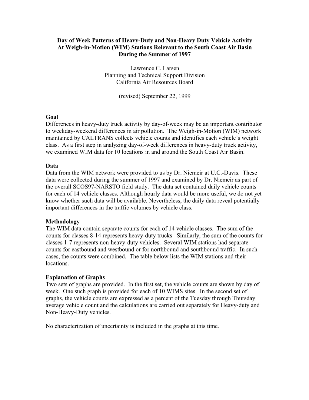 Day of Week Patterns of Heavy-Duty and Non-Heavy Duty Vehicle Activity