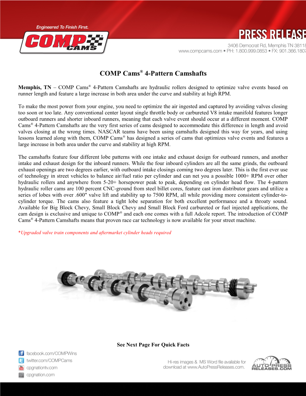 COMP Cams 4-Pattern Camshafts