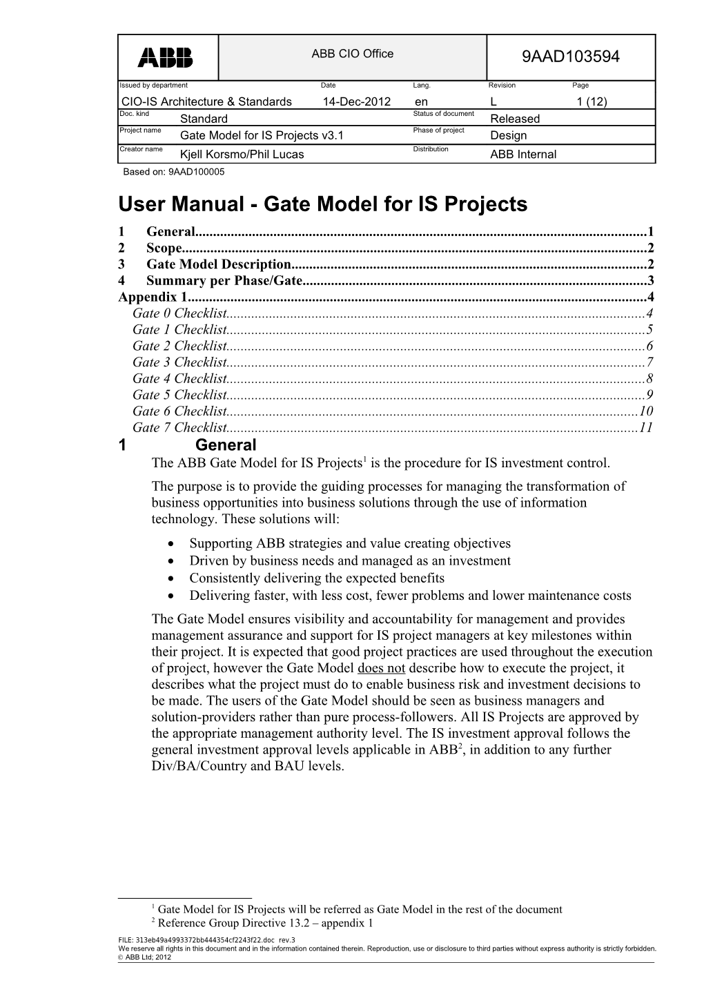 User Manual - Gate Model for IS Projects