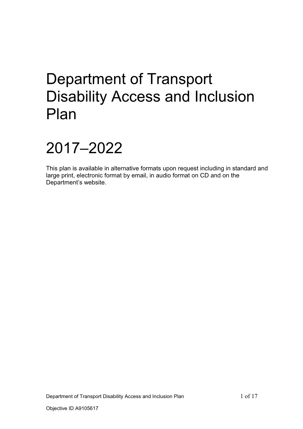 Department of Transport Disability Access and Inclusion Plan 2017-2022