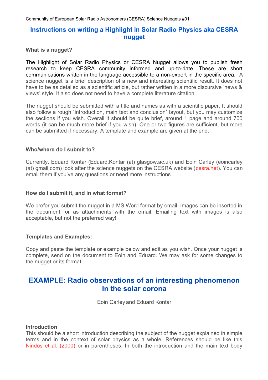 Instructions on Writing a Highlight in Solar Radio Physics Aka CESRA Nugget