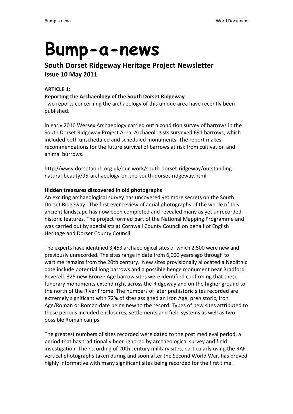 South Dorset Ridgeway Heritage Project Newsletter