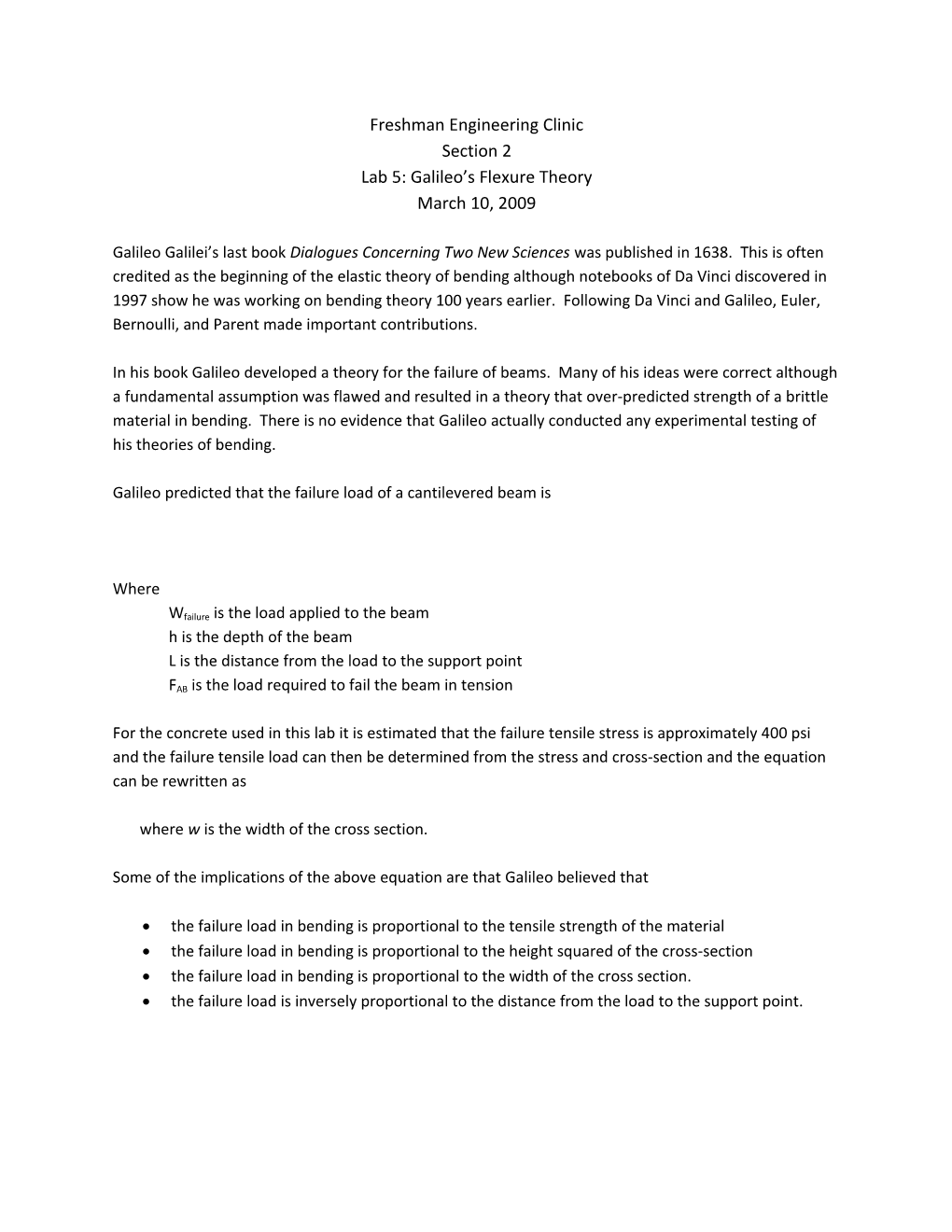 Lab 5: Galileo S Flexure Theory