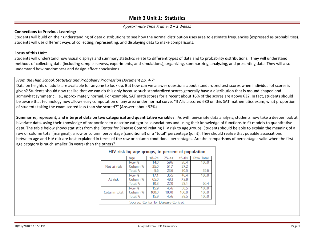 Math 3 Unit 1: Statistics