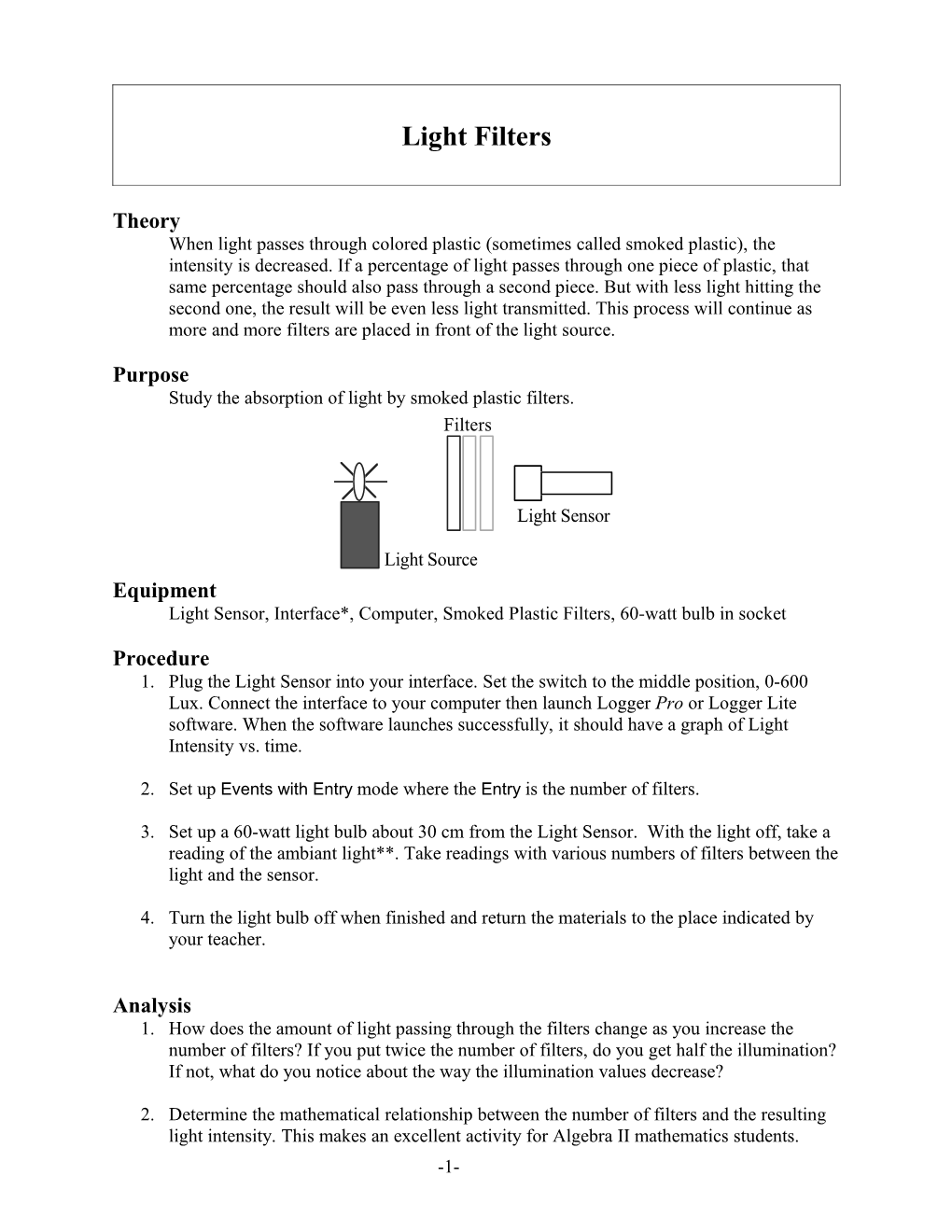 Study the Absorption of Light by Smoked Plastic Filters