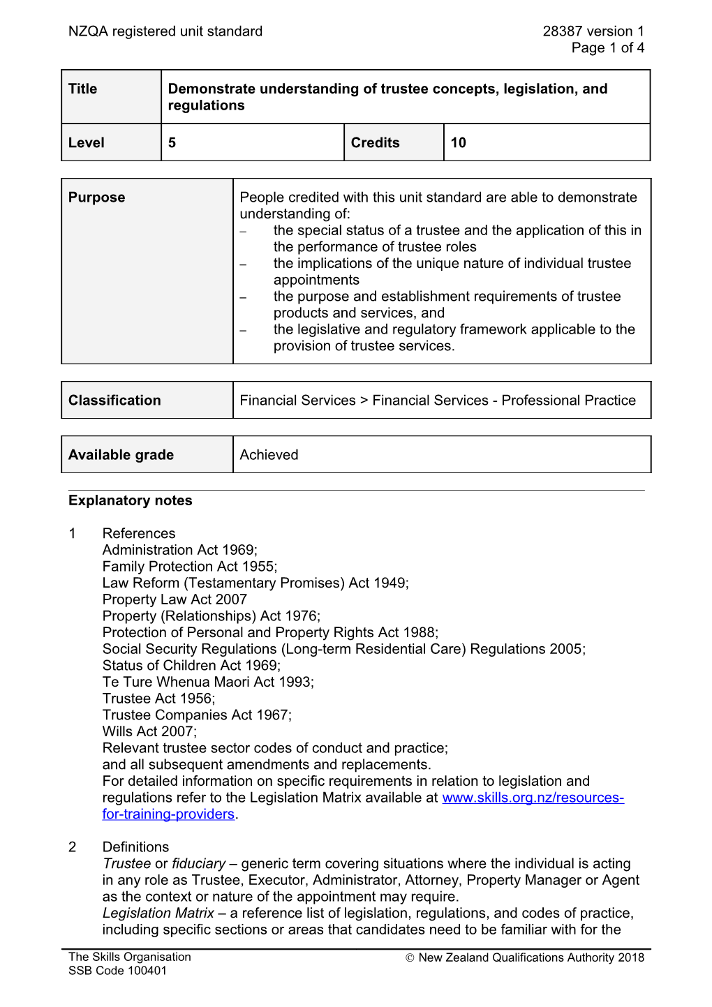 28387 Demonstrate Understanding of Trustee Concepts, Legislation, and Regulations