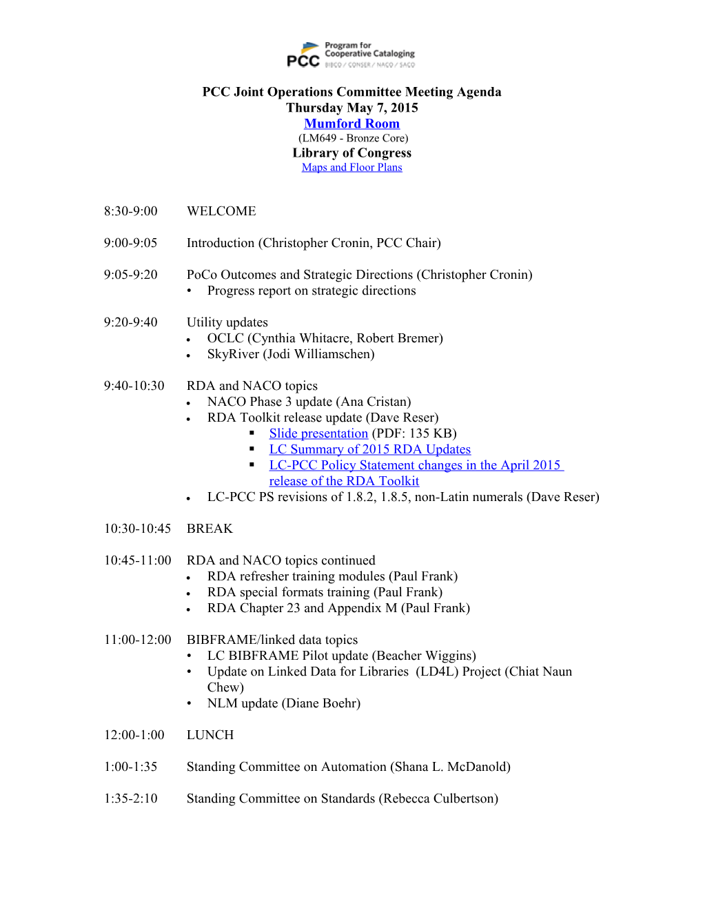 Agenda for Opco 2015