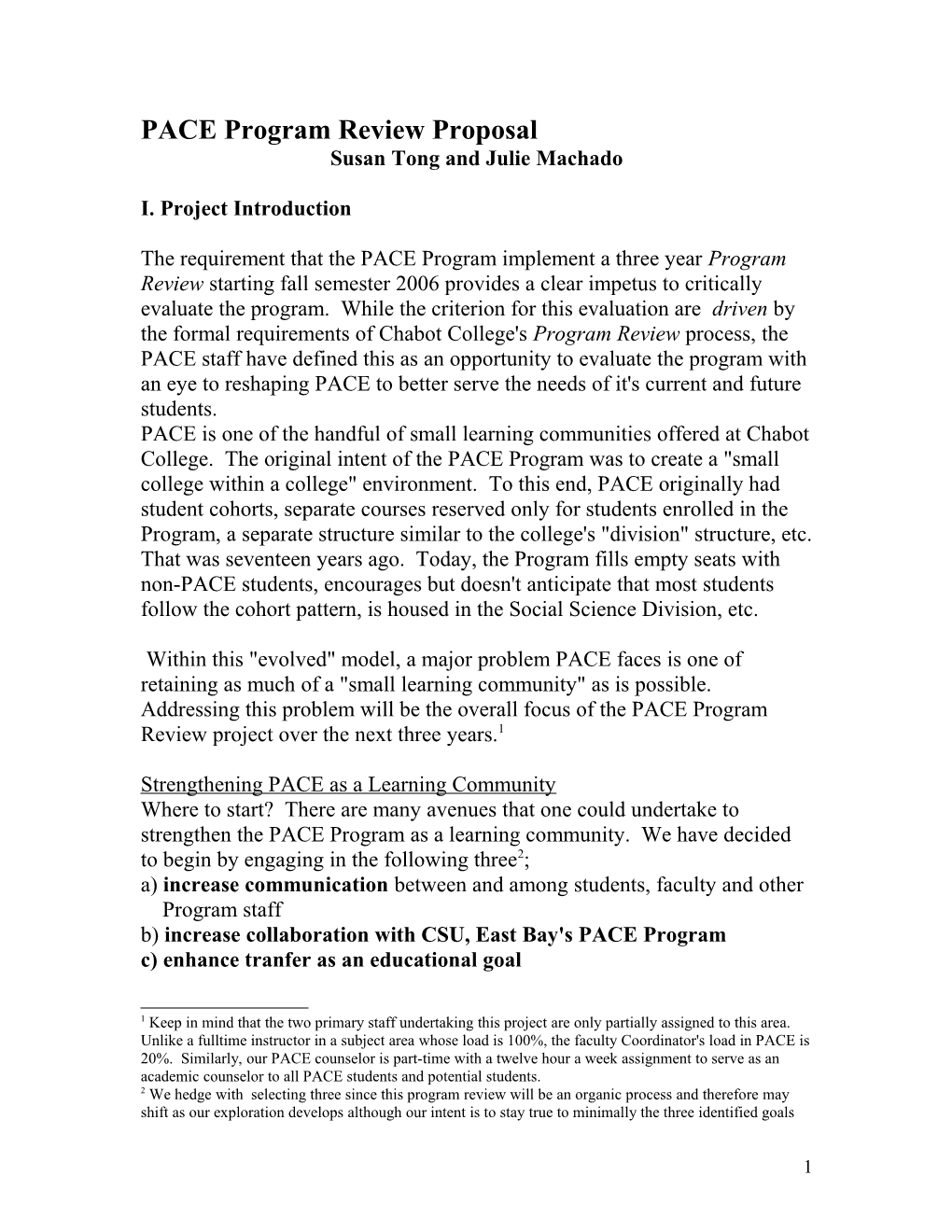 PACE Program Review Proposal