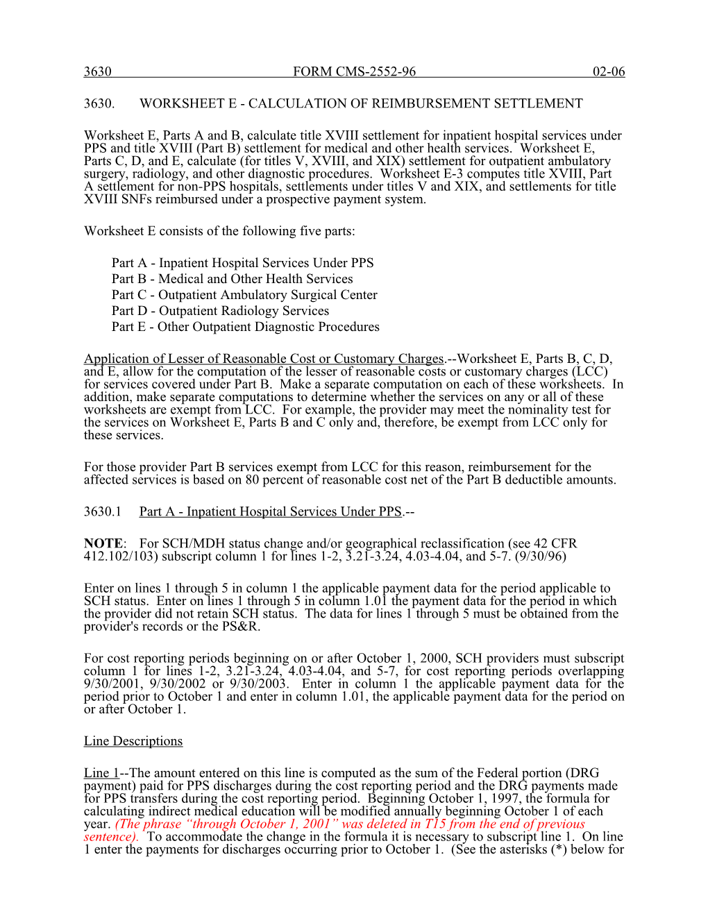 3630.Worksheet E - Calculation of Reimbursement Settlement