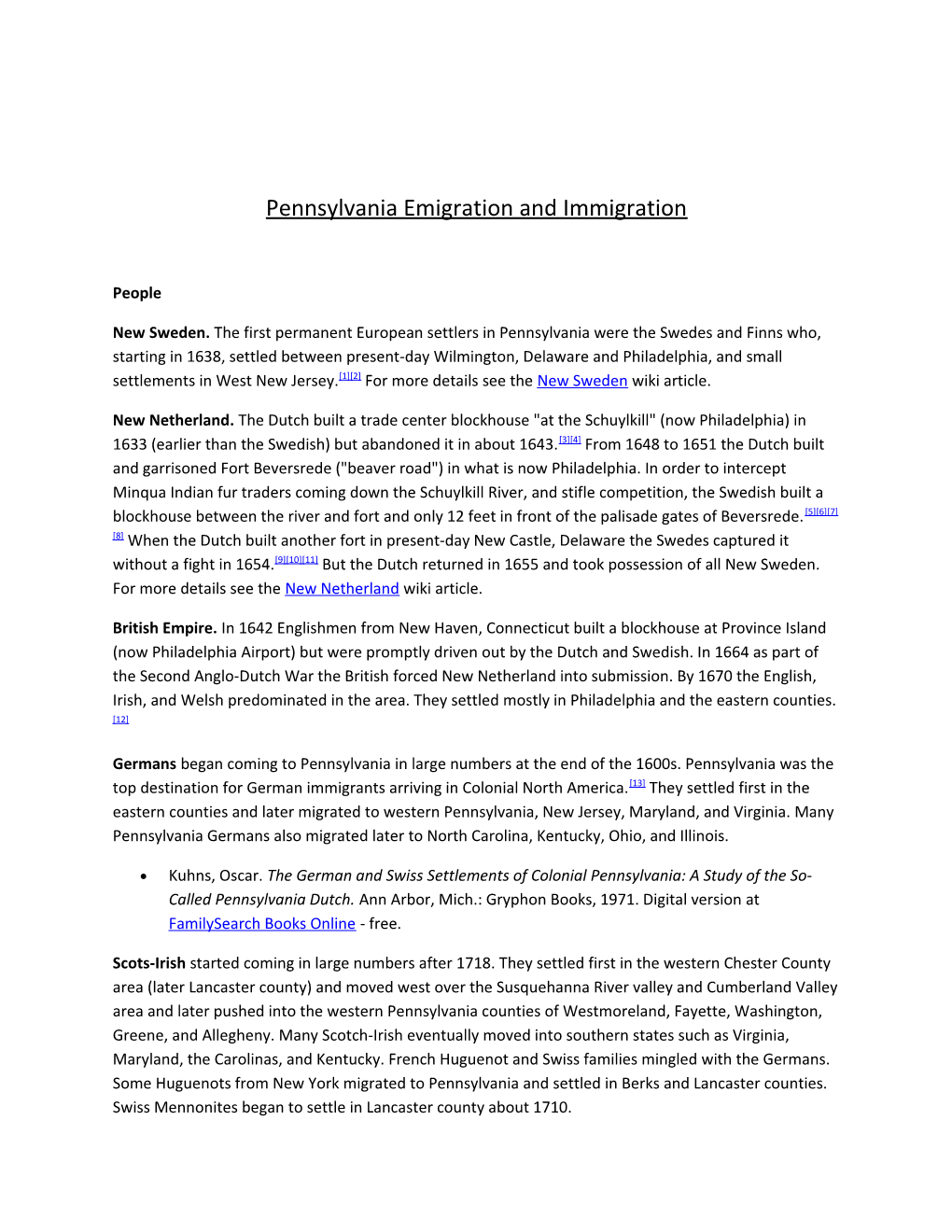 Pennsylvania Emigration and Immigration