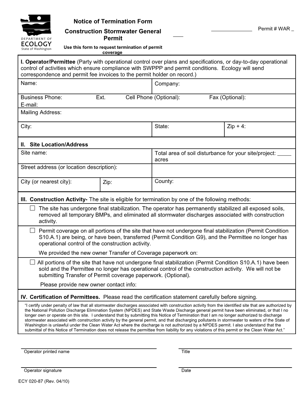 Notice of Termination Form