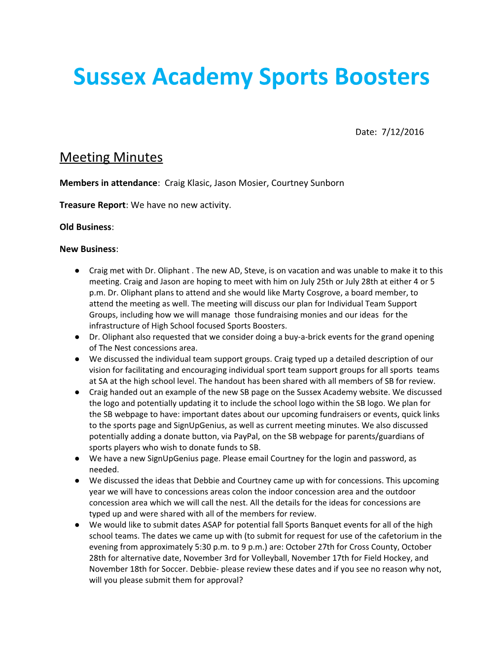 Sussex Academy Sports Boosters