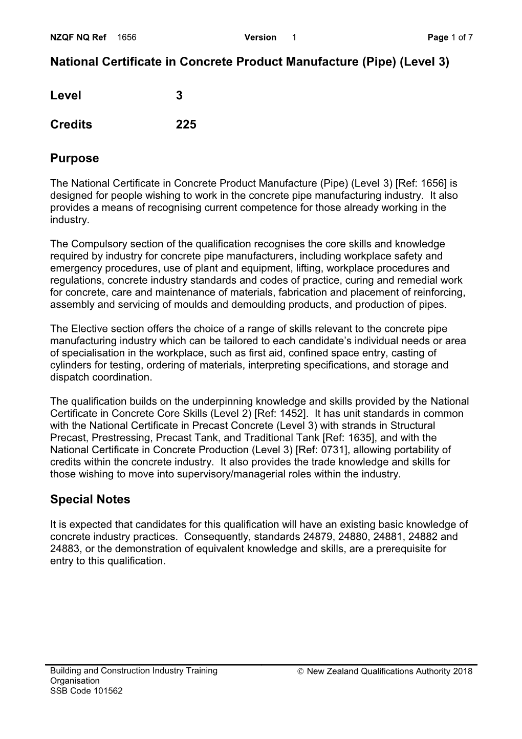 1656 National Certificate in Concrete Product Manufacture (Pipe) (Level 3)