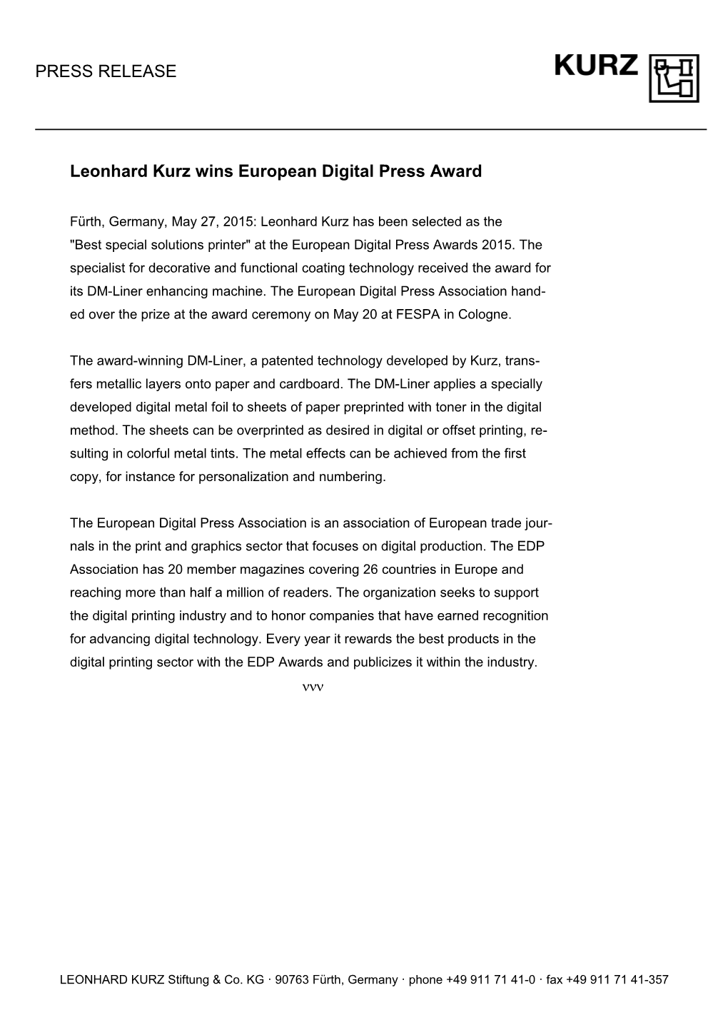 Leonhard Kurz Wins European Digital Press Award