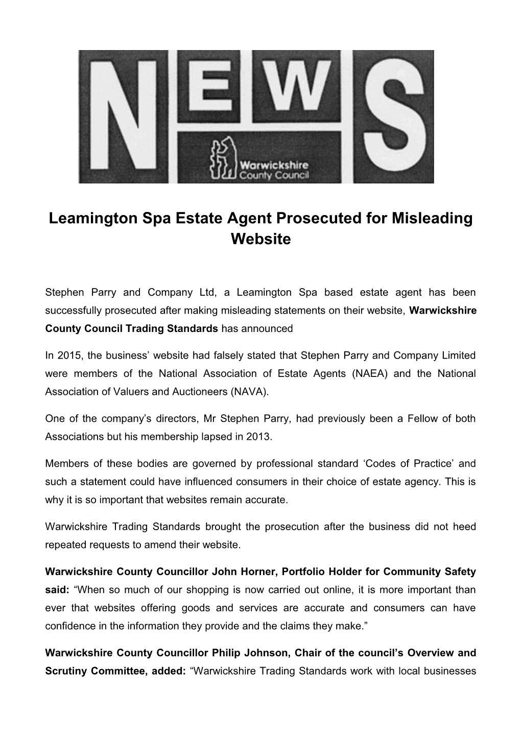 Leamington Spa Estate Agent Prosecuted for Misleading Website