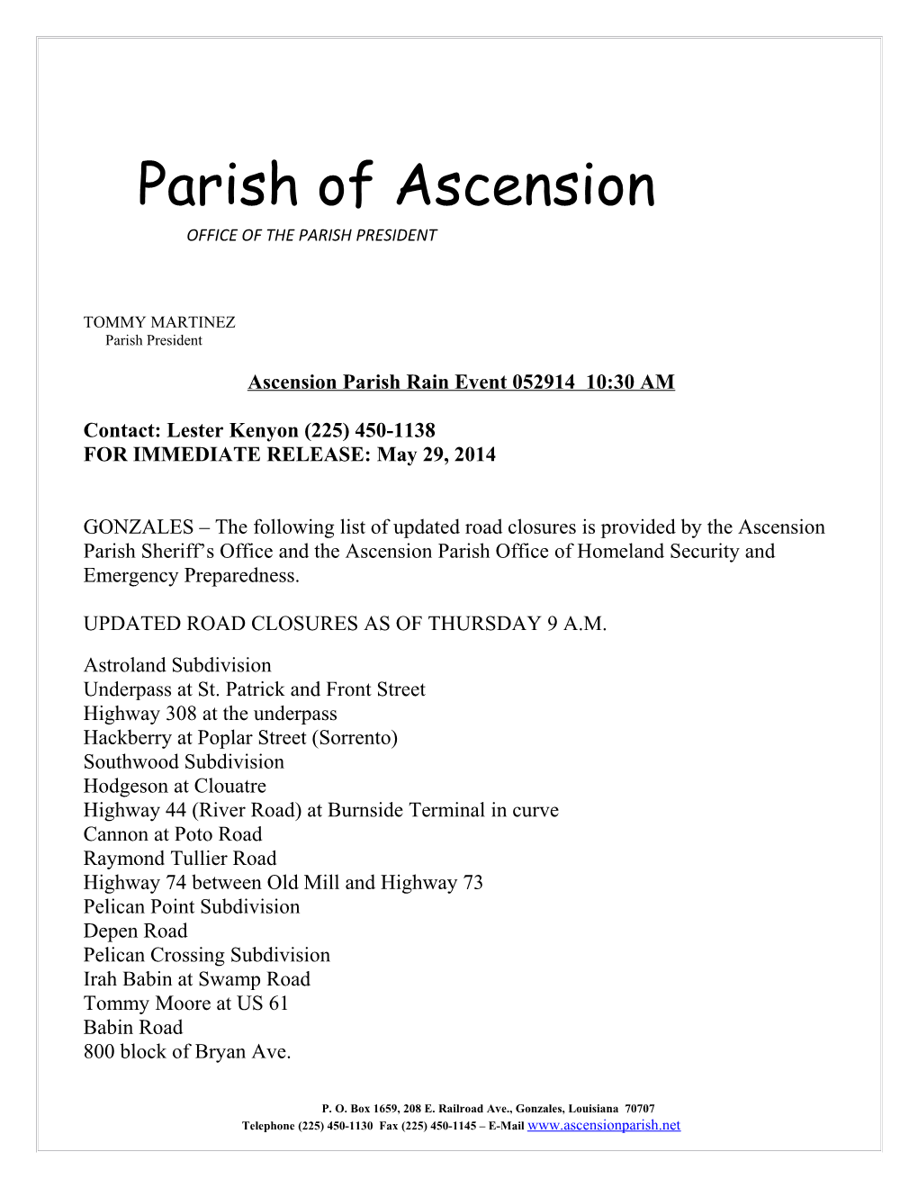Ascension Parish Rain Event 052914 10:30AM