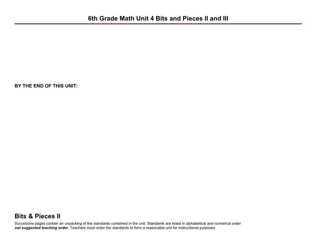 6Th Grade Math Unit 4 Bits and Pieces II and III
