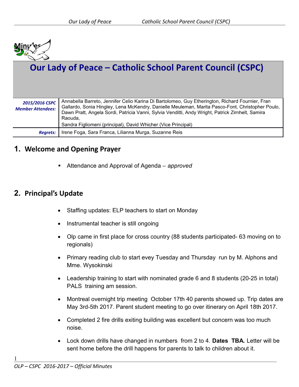 Our Lady of Peace Parent Advisory Council