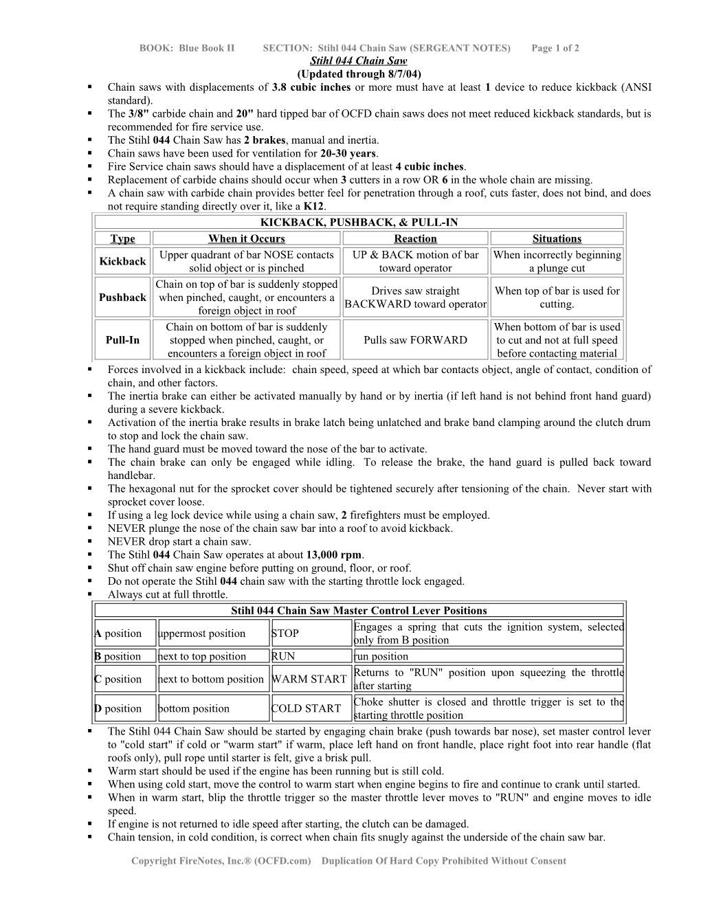 Stihl 044 Chain Saw (Notes)