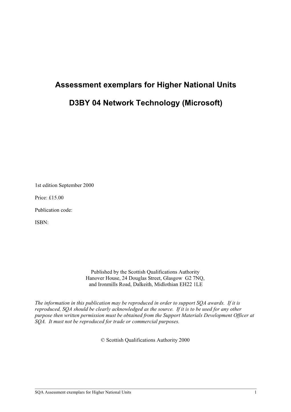 Assessment Exemplars for Higher National Units
