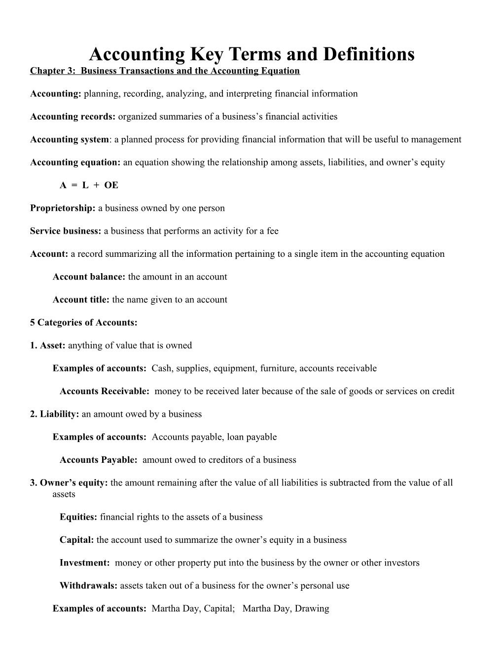 Accounting Key Terms and Definitions