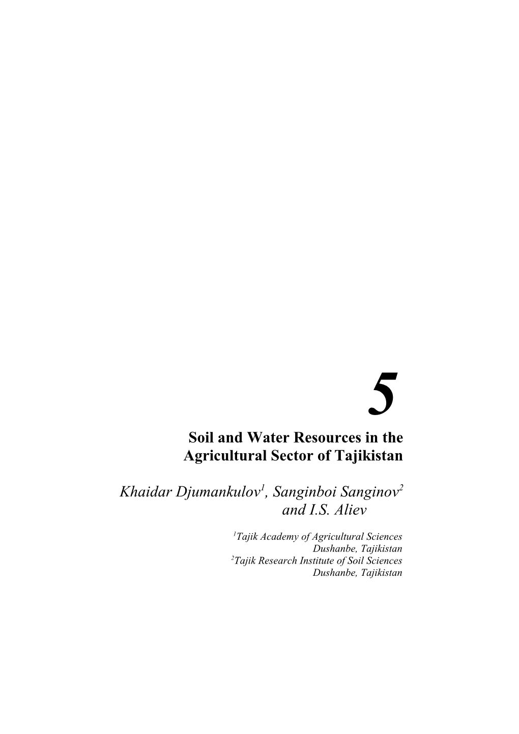 Soil and Water Resources in the Agricultural Sector of Tajikistan