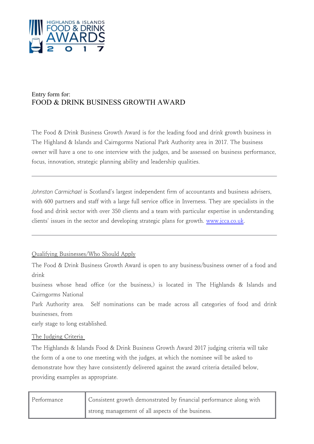 Food & Drink Businessgrowth Award