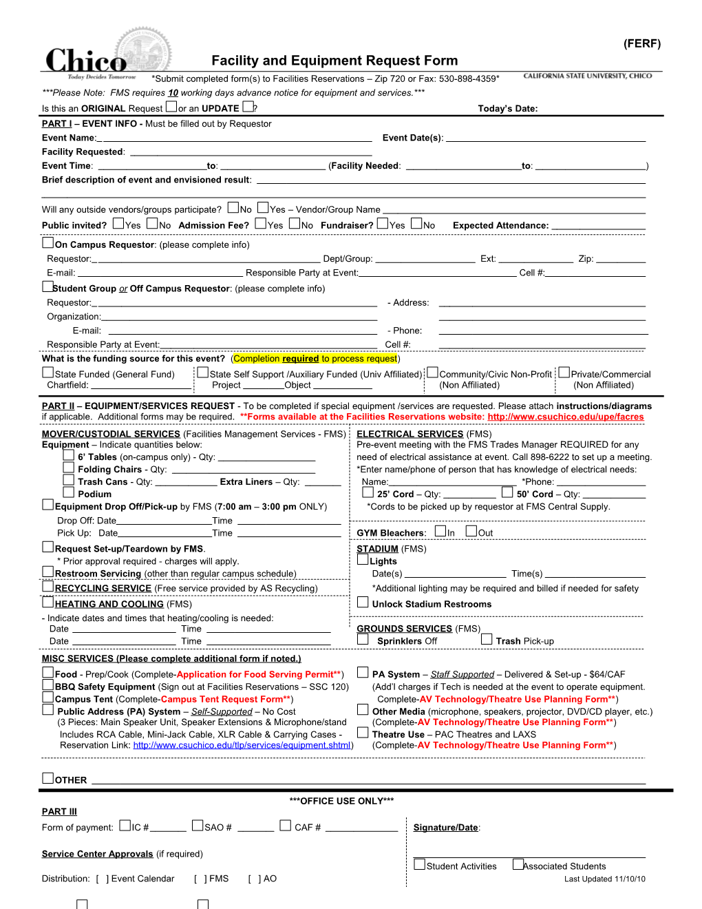 Facility and Equipment Reservation Form