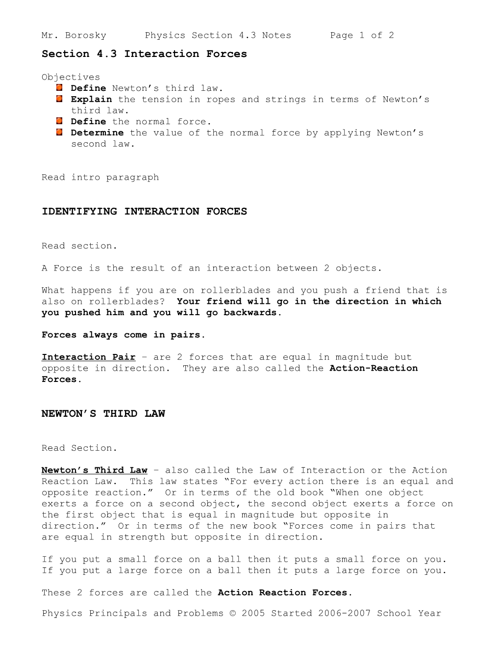 Mr. Boroskyphysics Section 4.3 Notespage 1 of 2