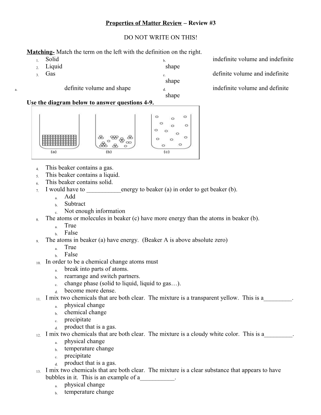 Properties of Matter Review Review #3