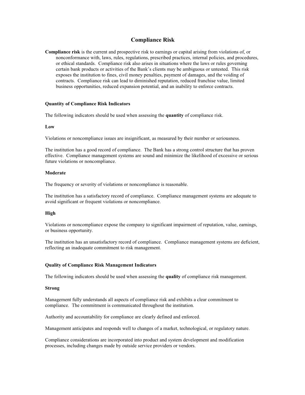 Quantity of Compliance Risk Indicators