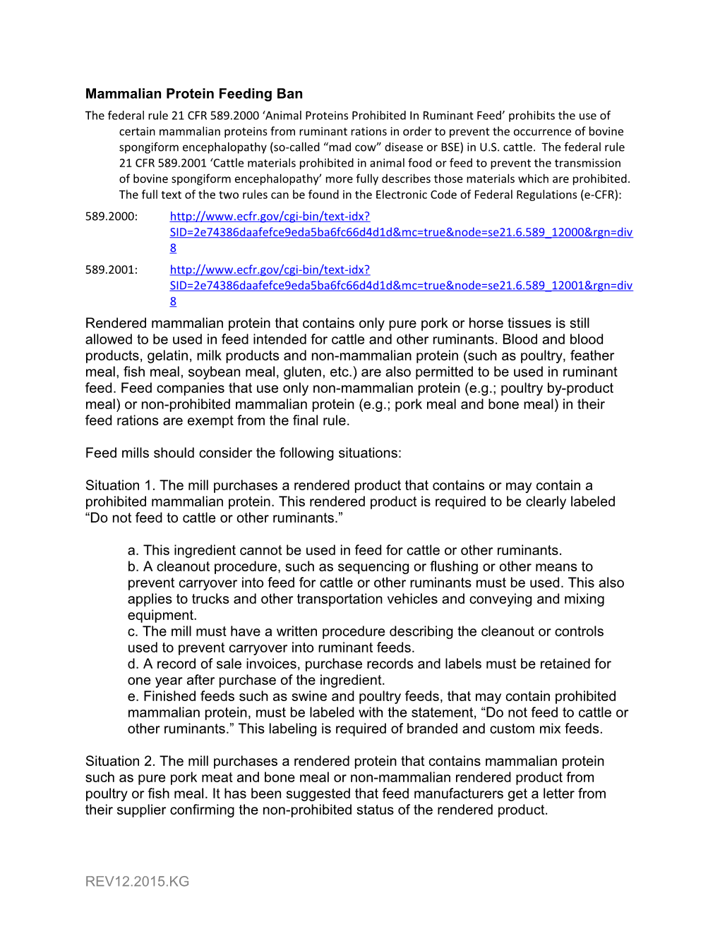 Mammalian Protein Feeding Ban