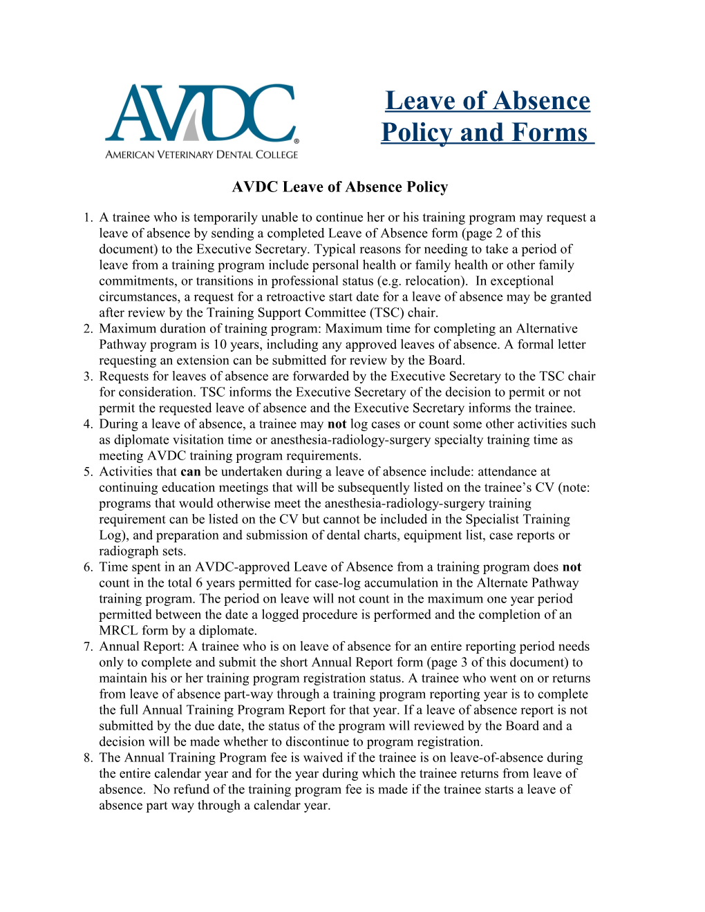 AVDC Leave of Absence Policy