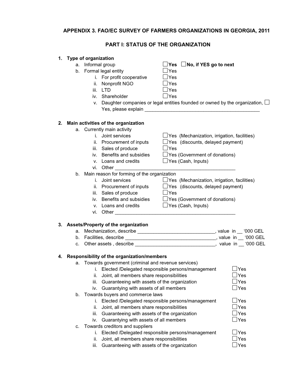 Appendix 3.FAO/EC SURVEY of FARMERS ORGANIZATIONS in GEORGIA, 2011