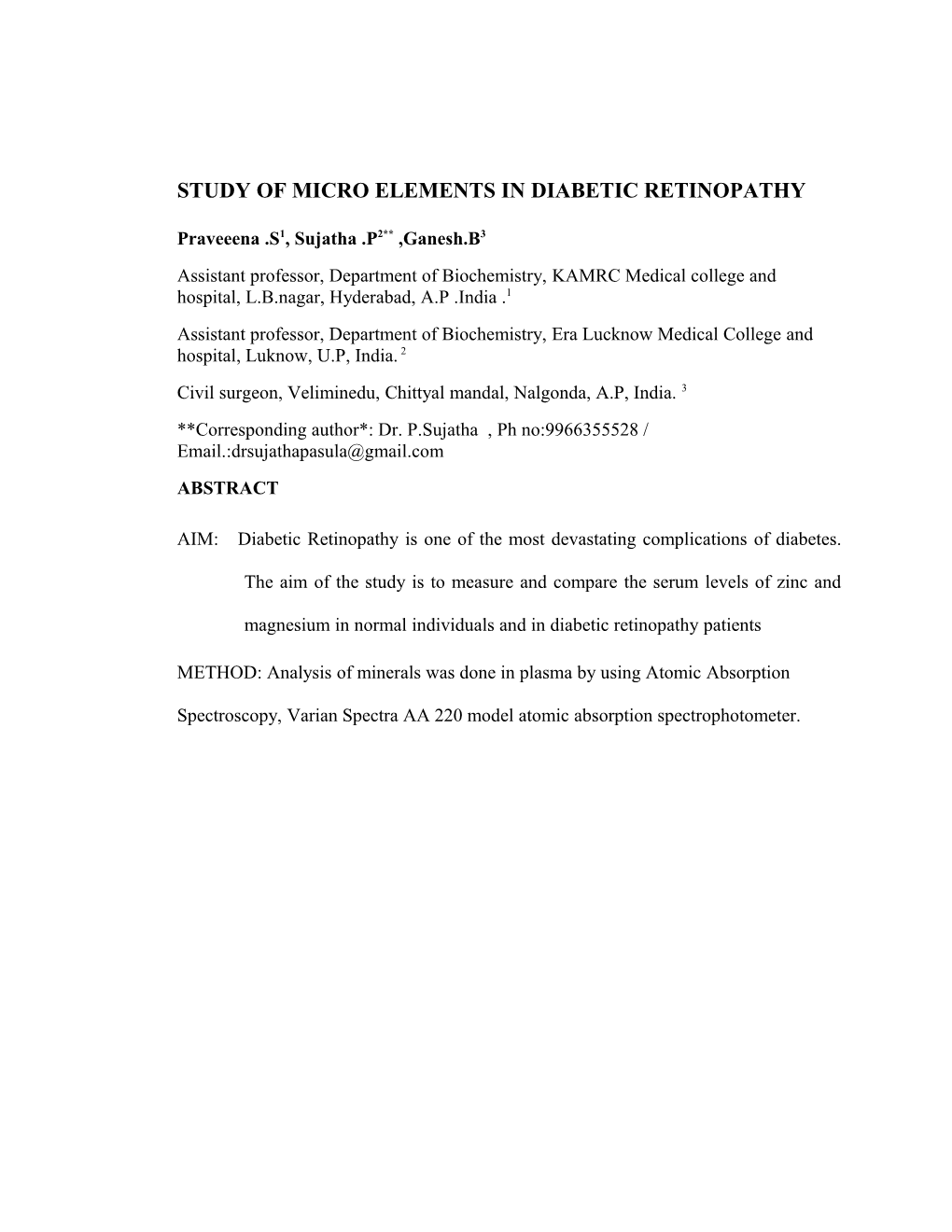 Study of Micro Elementsin Diabetic Retinopathy