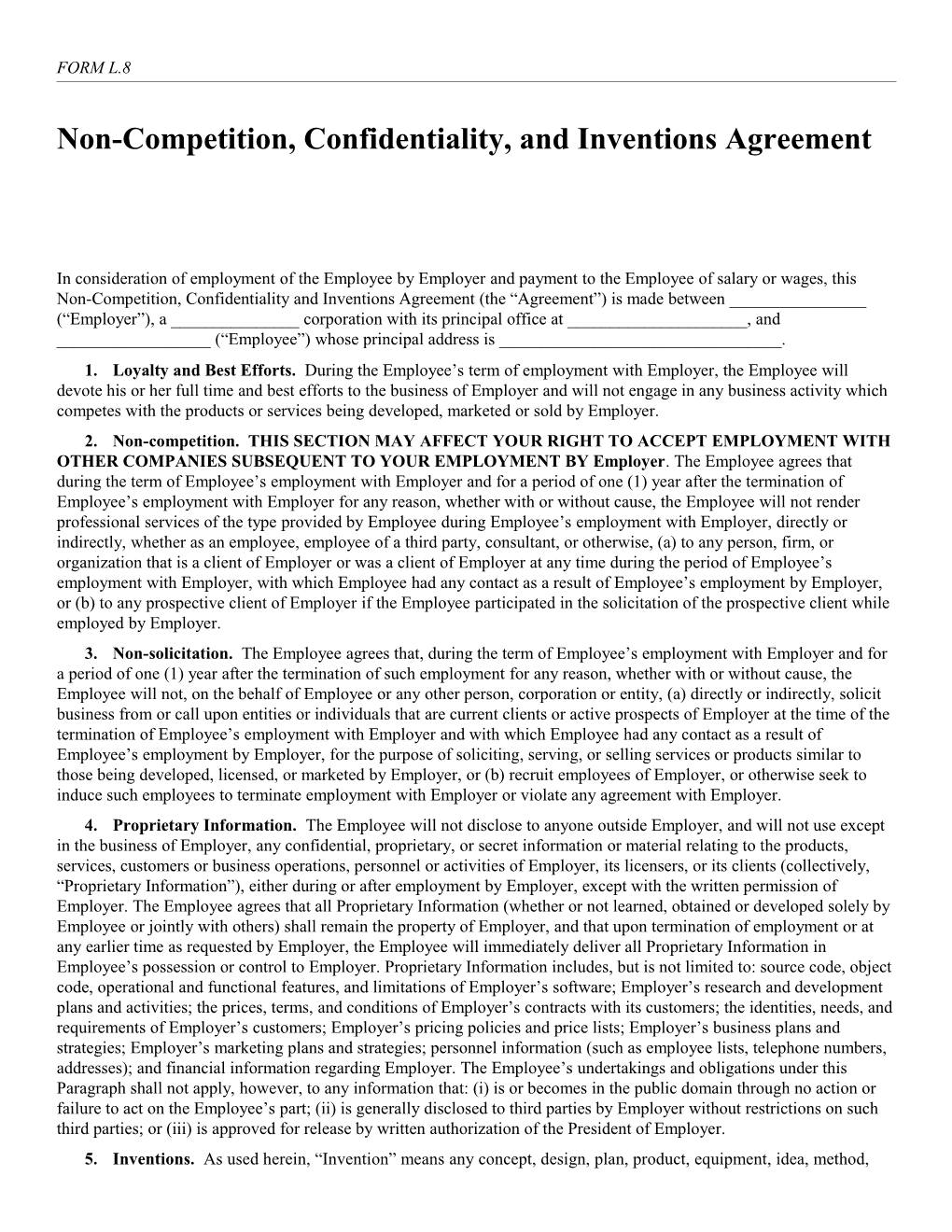 Non-Competition, Confidentiality, and Inventions Agreement