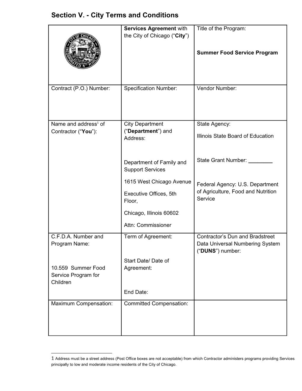 Section V. - City Terms and Conditions