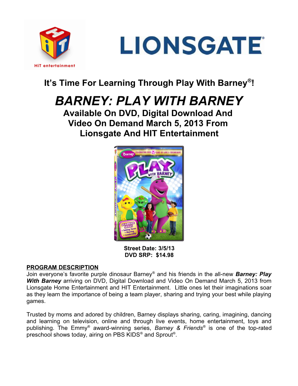 It S Time for Learning Through Playwithbarney !
