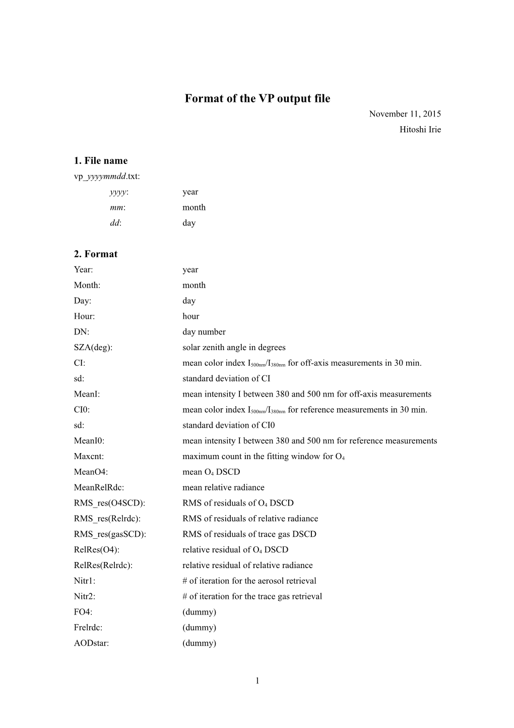 Format of Look-Up Tables for Air Mass Factor