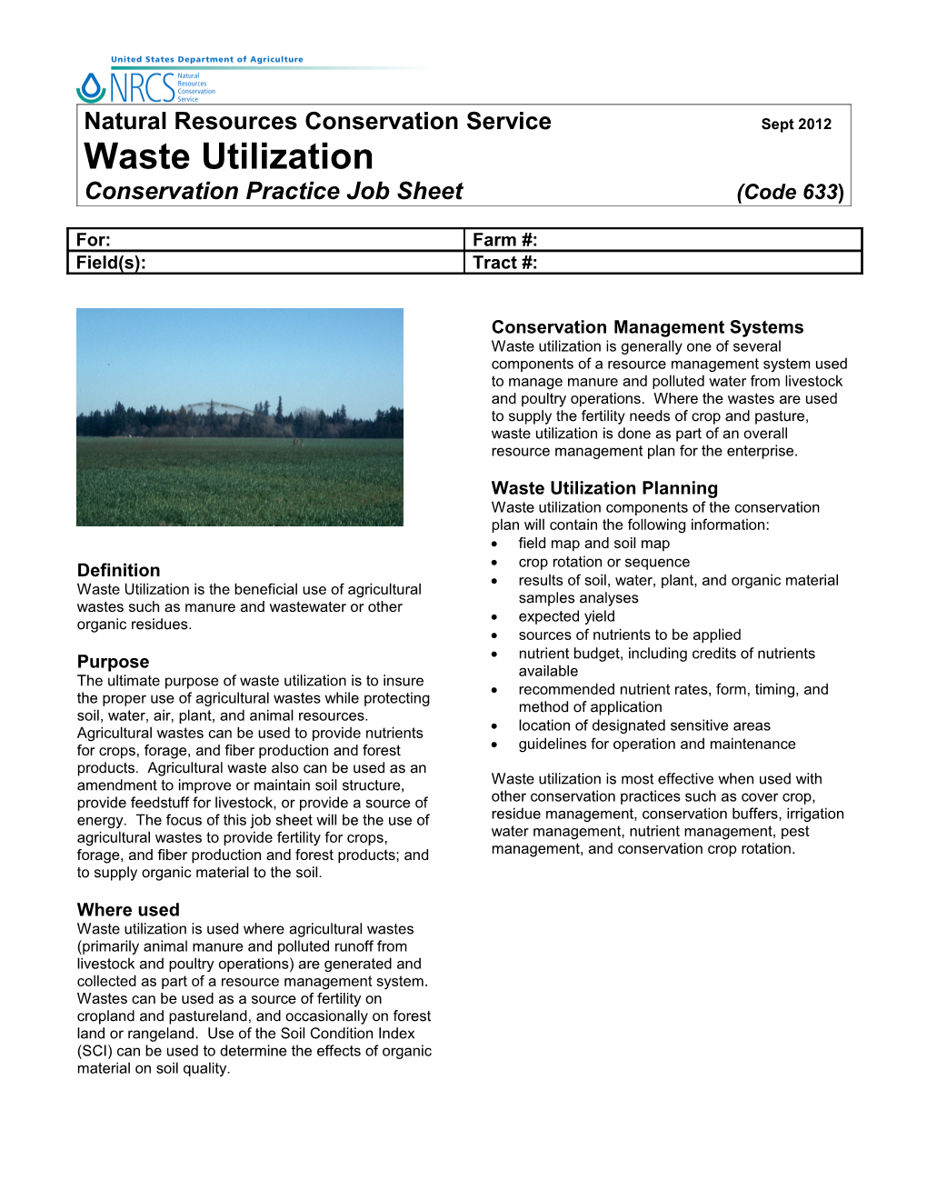 Waste Utilization 633 Job Sheet