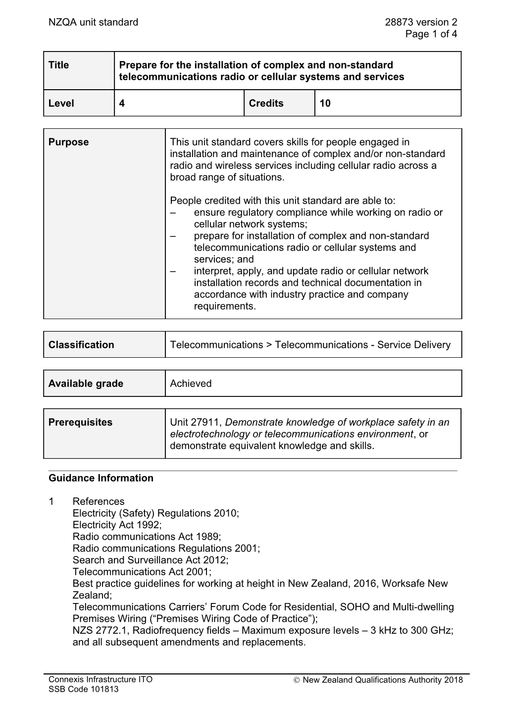 28873 Prepare for the Installation of Complex and Non-Standard Telecommunications Radio