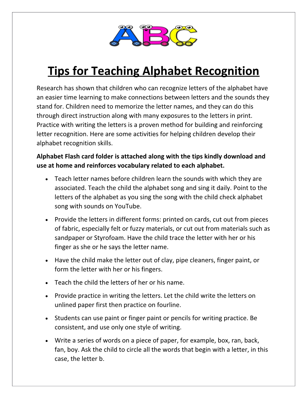 Tips for Teaching Alphabet Recognition