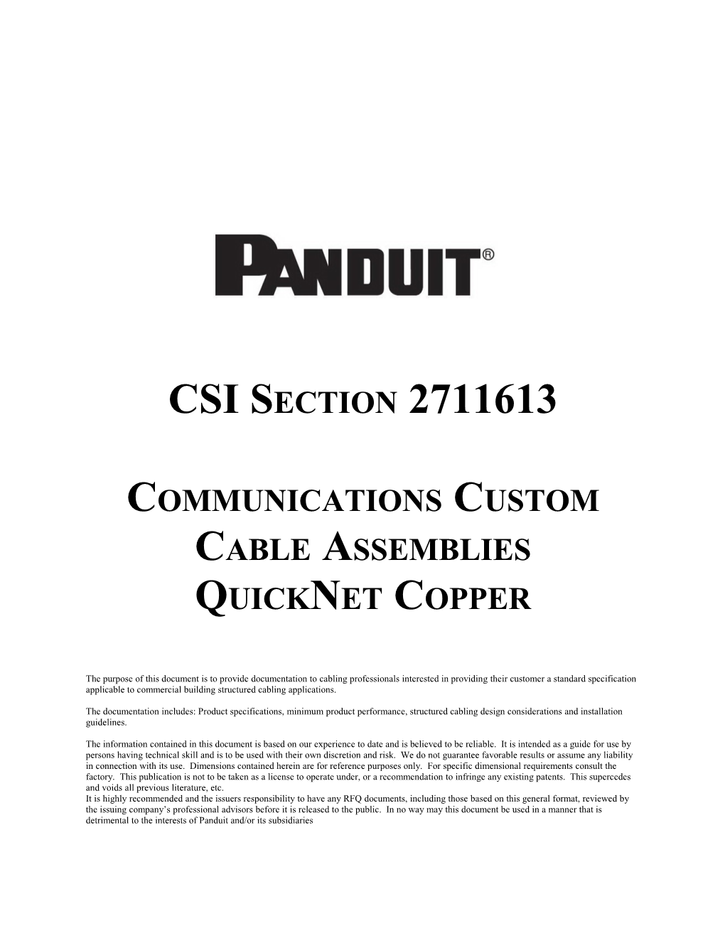 Boilerplate Copper Quicknet Specification - 27 16 13