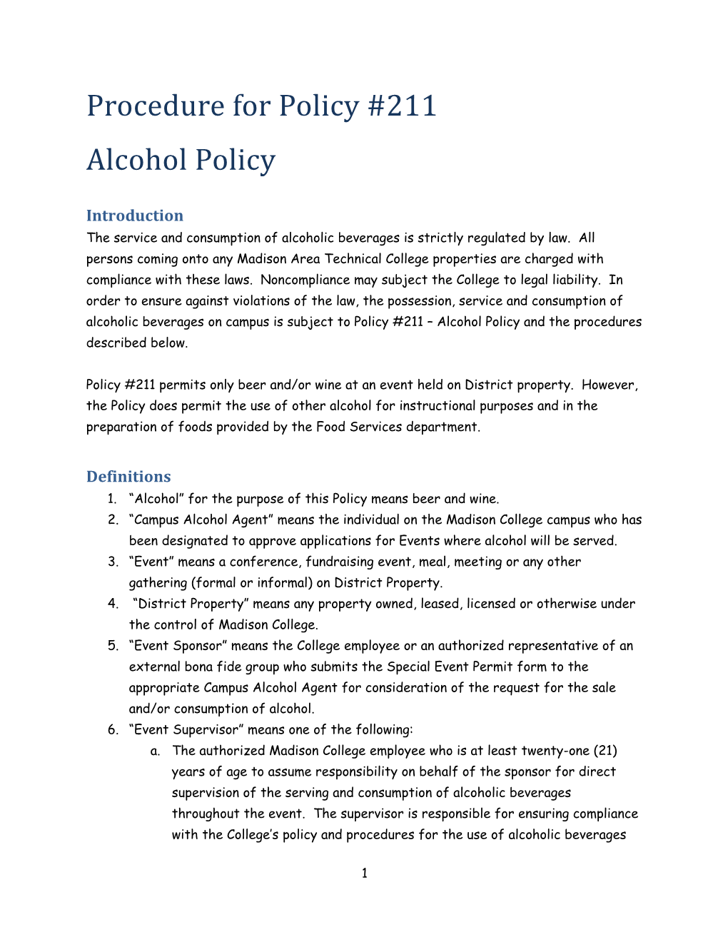 Procedure for Policy #211