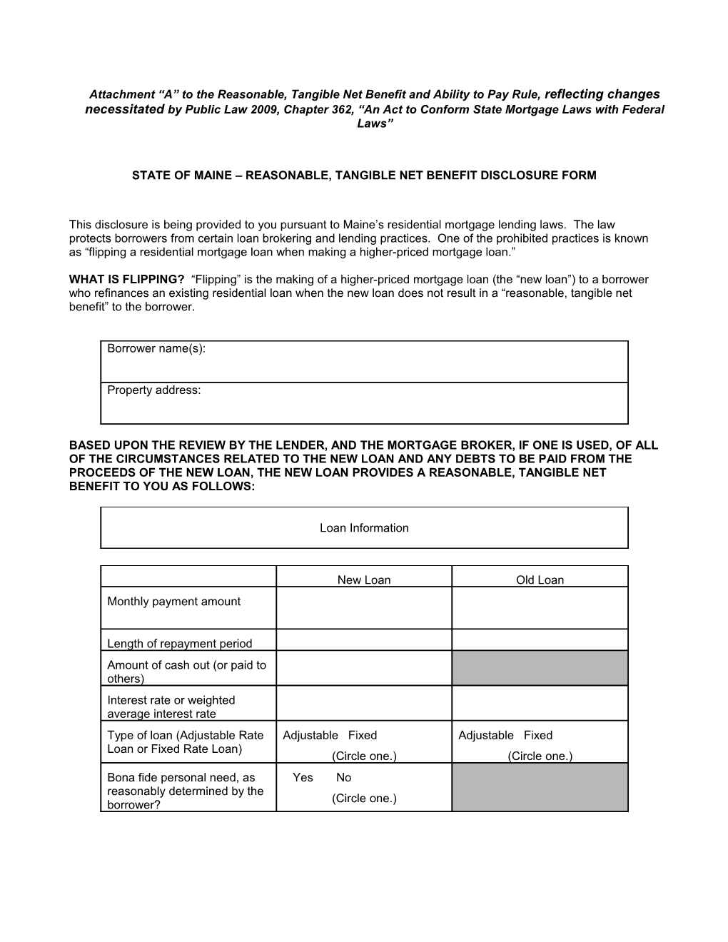 Attachment a to the Reasonable, Tangible Net Benefit and Ability to Pay Rule, Reflecting