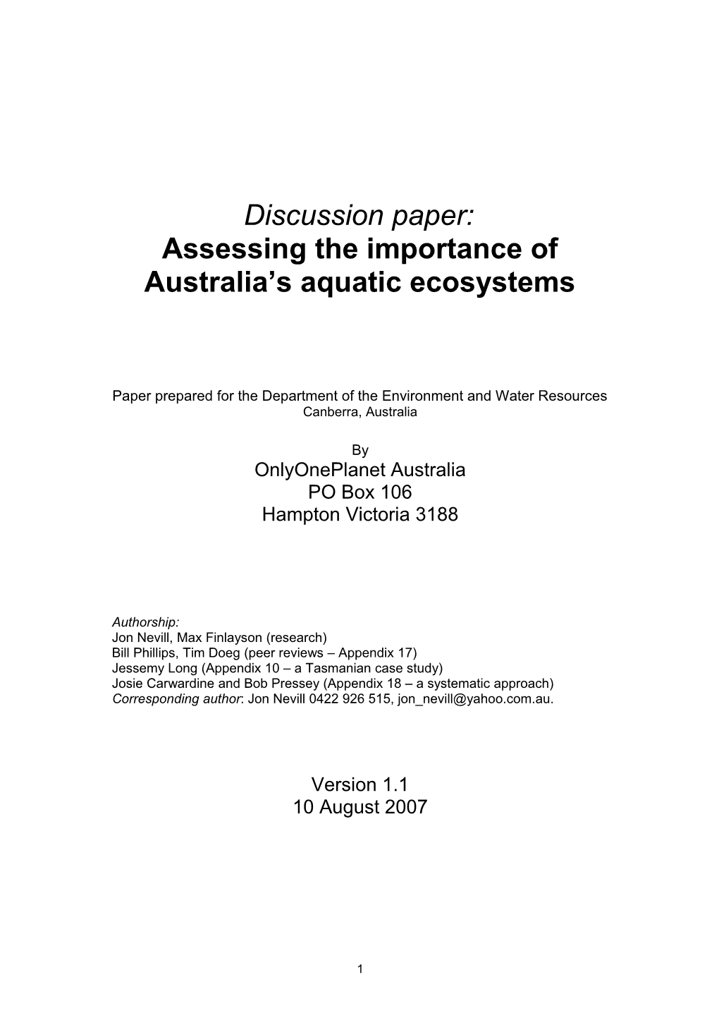 Assessing the Importance of Australia S Aquatic Ecosystems