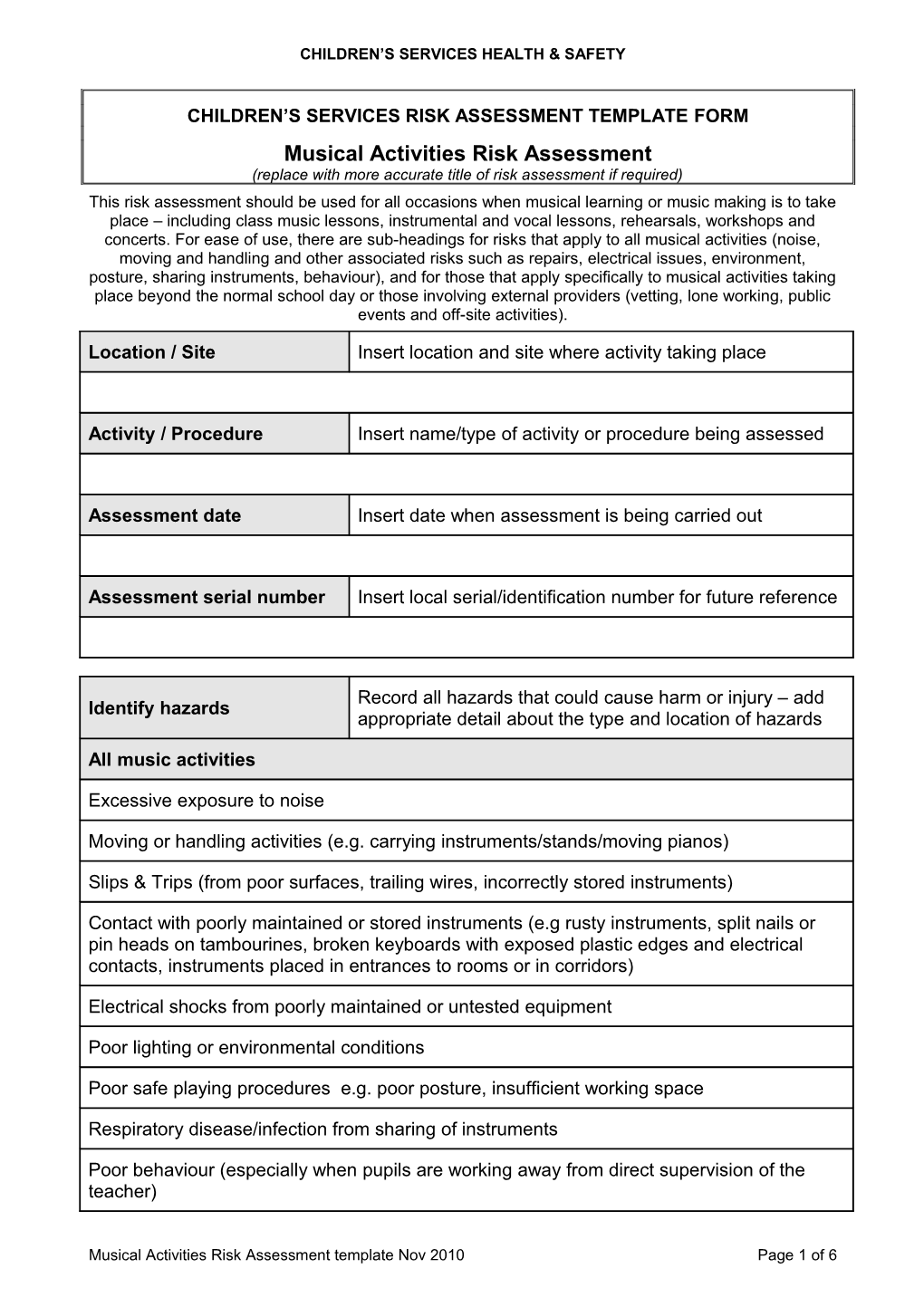 Children S Services Risk Assessment Template Form Ratf-001