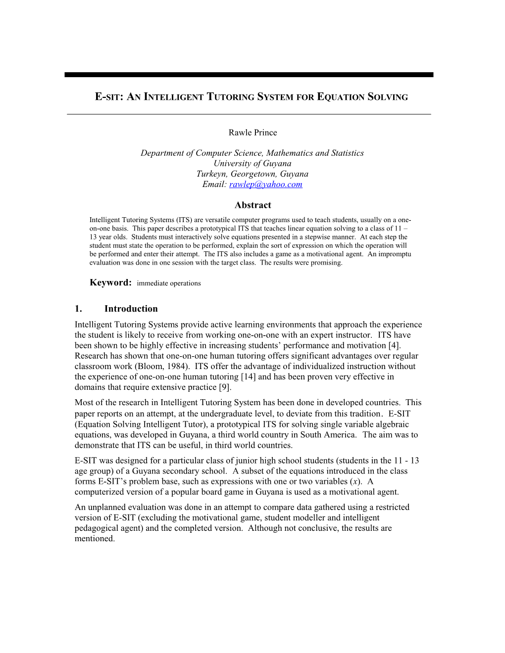 E-Sit: an Intelligent Tutoring System for Equation Solving