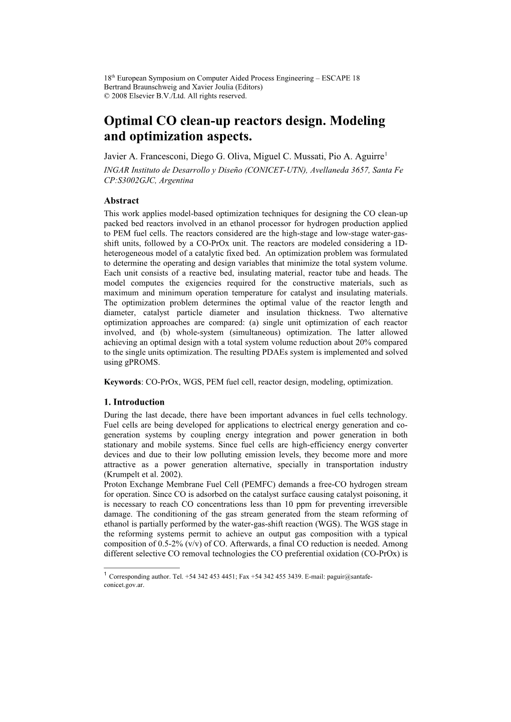 Optimal CO Clean-Up Reactors Design. Modeling and Optimization Aspects