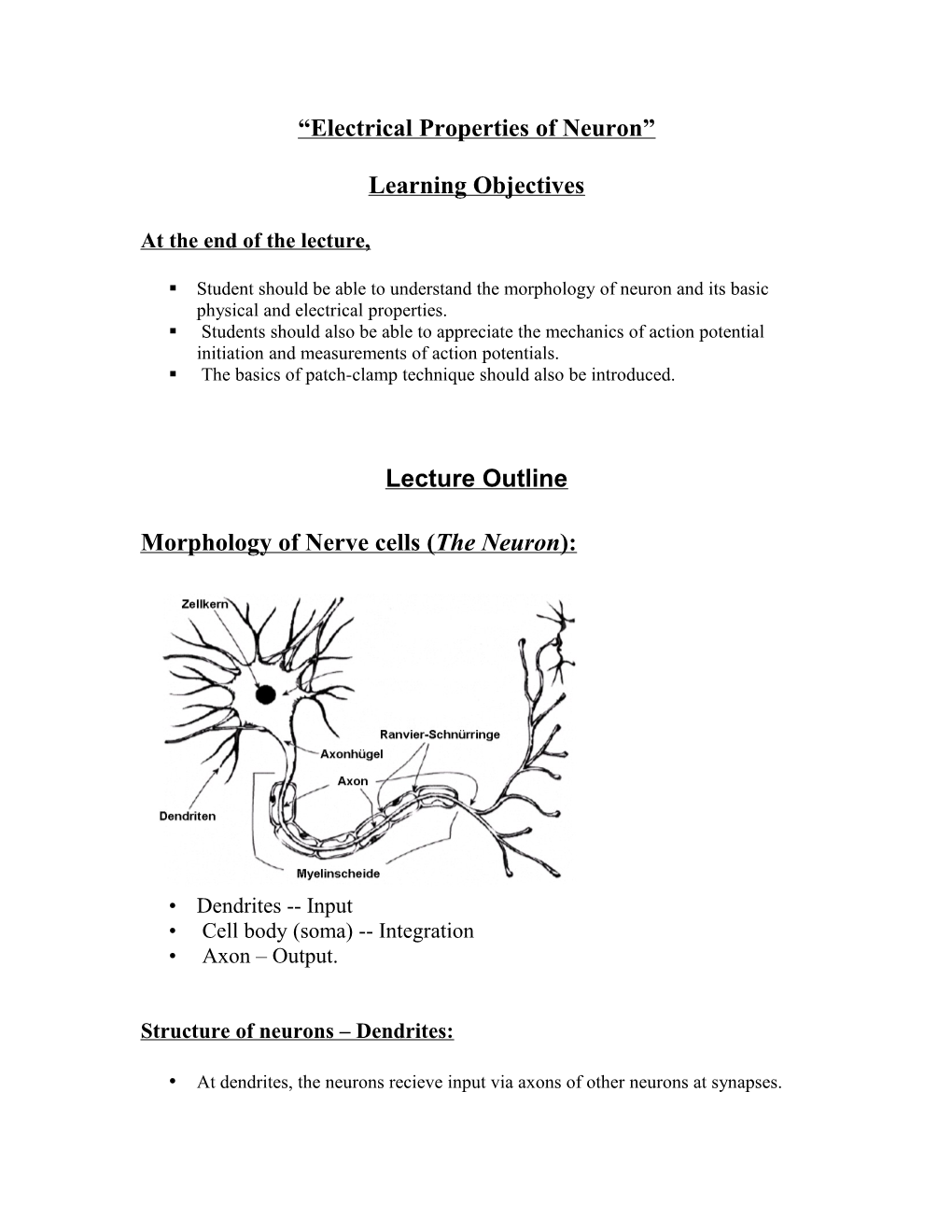 Electrical Properties of Neuron